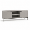 Meuble TV scandinave gris perle 140x40x48 cm avec 2 portes et une niche centrale