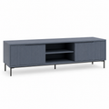 Meuble TV Japandi gris bleuté 180x42x48 cm avec façades rainurées et 2 compartiments fermés