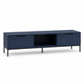 Meuble TV contemporain bleu nuit 150x40x50 cm avec 2 tiroirs et une niche ouverte