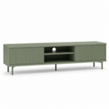 Meuble TV Japandi vert sauge froid 175x41x49 cm avec façade texturée et 2 niches ouvertes
