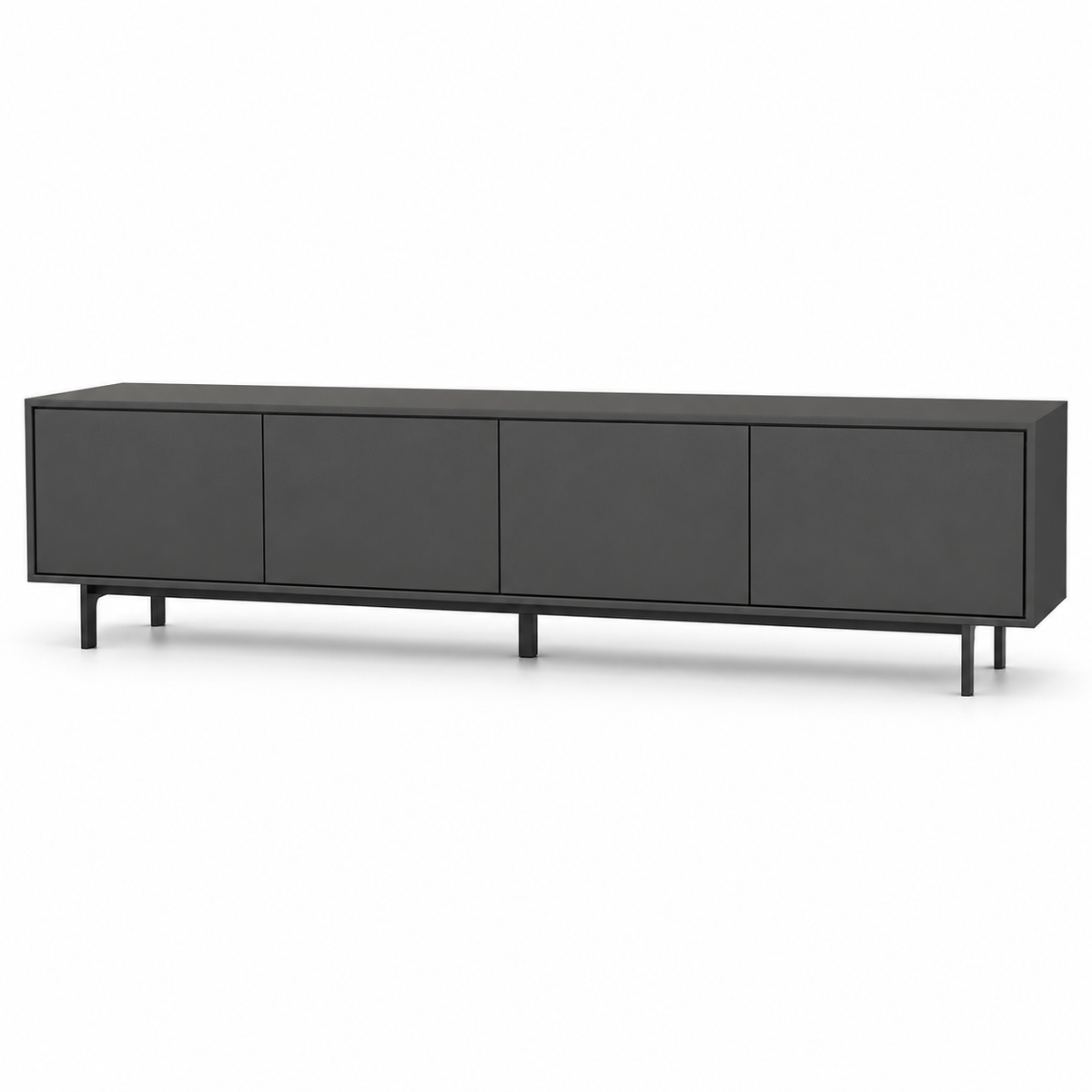 Meuble TV contemporain gris anthracite 190x42x50 cm avec 4 portes et plateau large