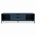 Meuble TV moderne bleu pétrole 145x40x48 cm avec 2 tiroirs et 2 niches latérales