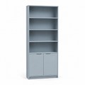 Bibliothèque scandinave bleu brume 70x32x175 cm avec 4 étagères et 2 portes basses