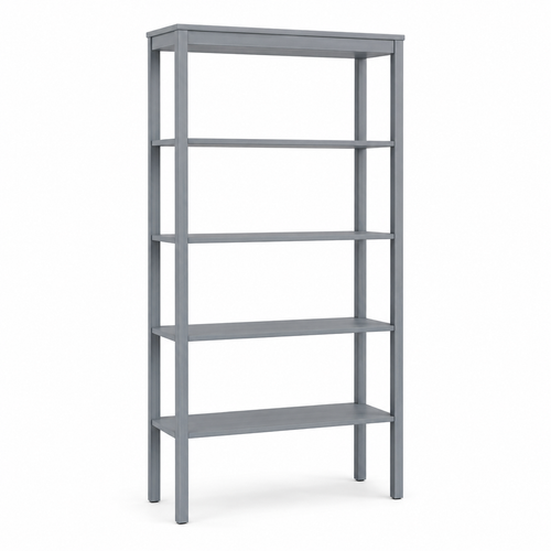 Bibliothèque Japandi gris bleuté 90x30x185 cm à 5 niveaux et montants fins