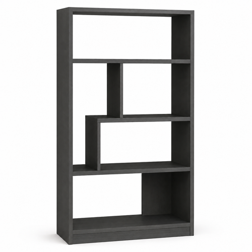 Bibliothèque contemporaine graphite 100x35x190 cm avec 6 niveaux asymétriques