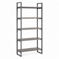 Bibliothèque industrielle douce gris acier 85x32x180 cm avec 5 tablettes et cadre métal