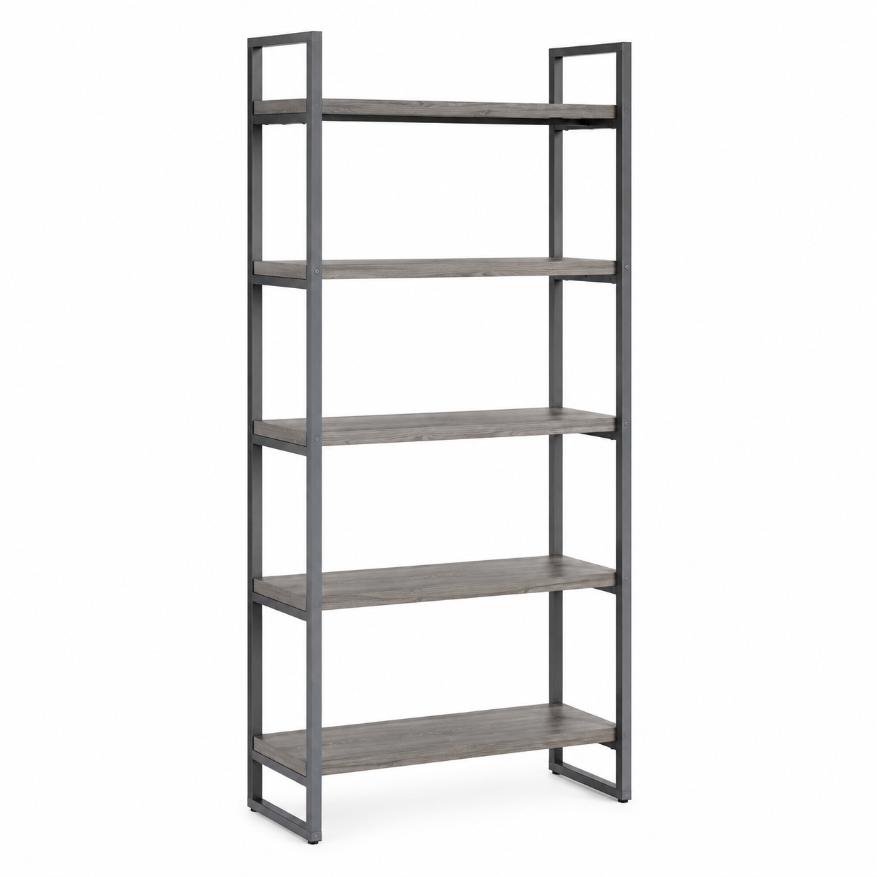 Bibliothèque industrielle douce gris acier 85x32x180 cm avec 5 tablettes et cadre métal