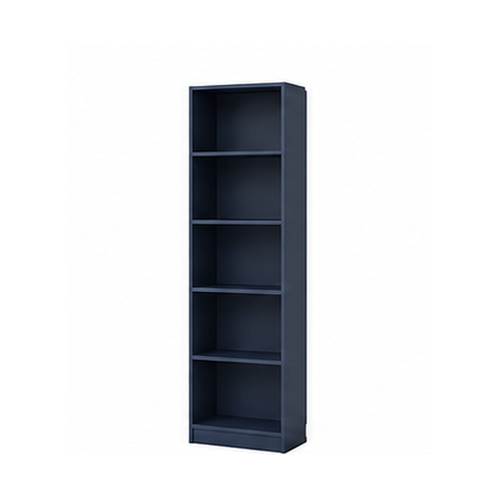 Bibliothèque contemporaine bleu nuit 65x30x180 cm avec 5 niveaux étroits