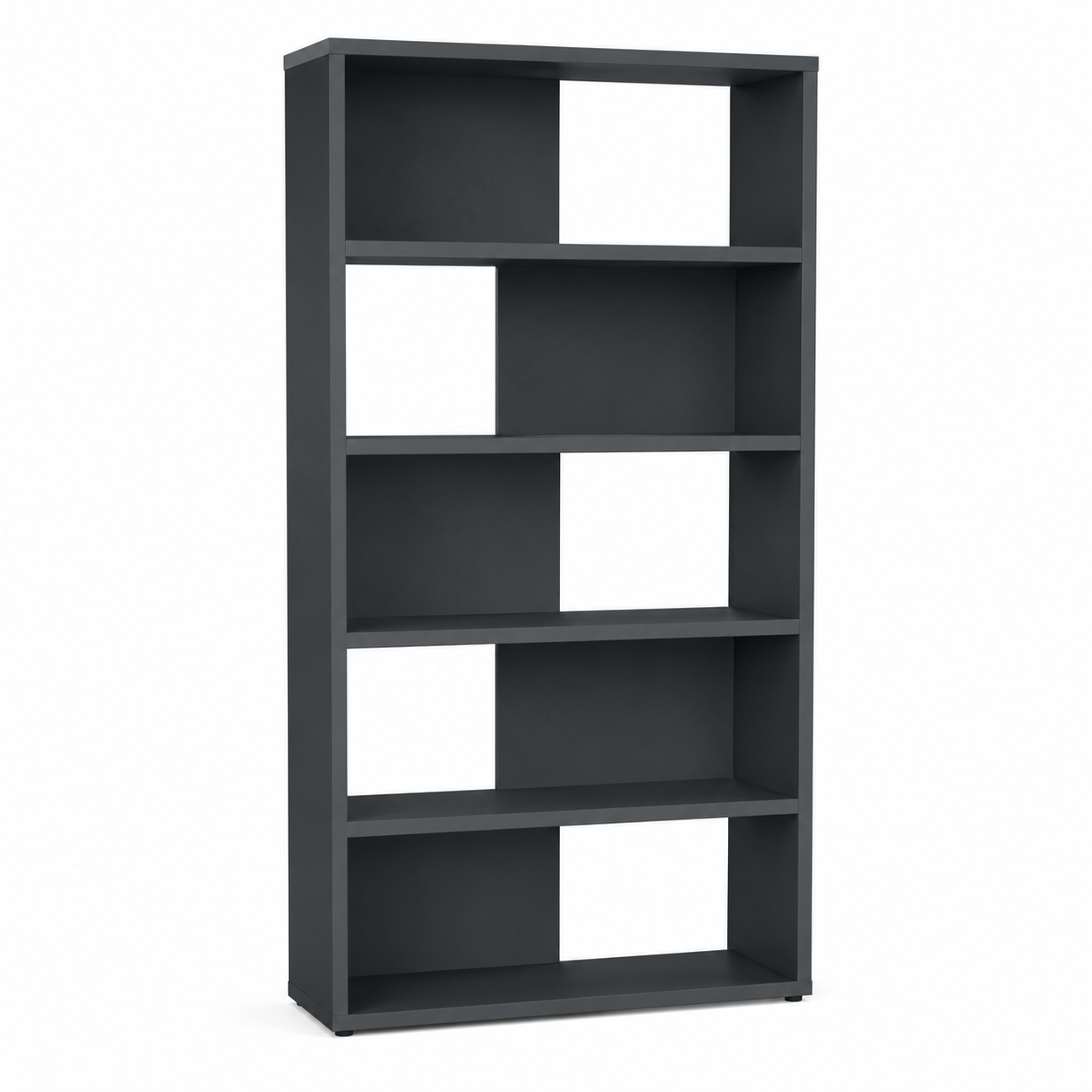Bibliothèque moderne gris anthracite 88x33x176 cm avec 5 niveaux et fond partiel