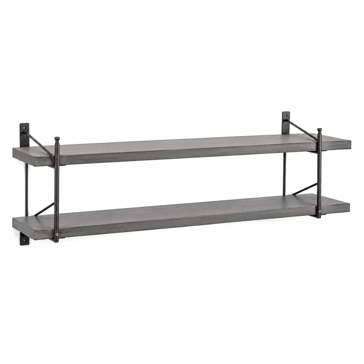 Étagère murale industrielle douce gris acier 110x24x28 cm avec 2 tablettes et supports métalliques