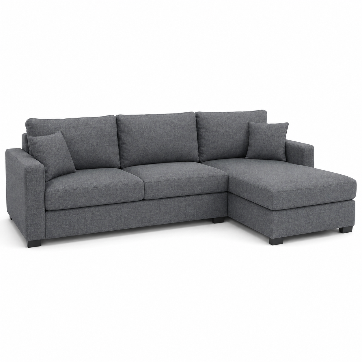 Canapé d'angle contemporain gris ardoise 245x160x84 cm avec méridienne réversible et coussins déhoussables