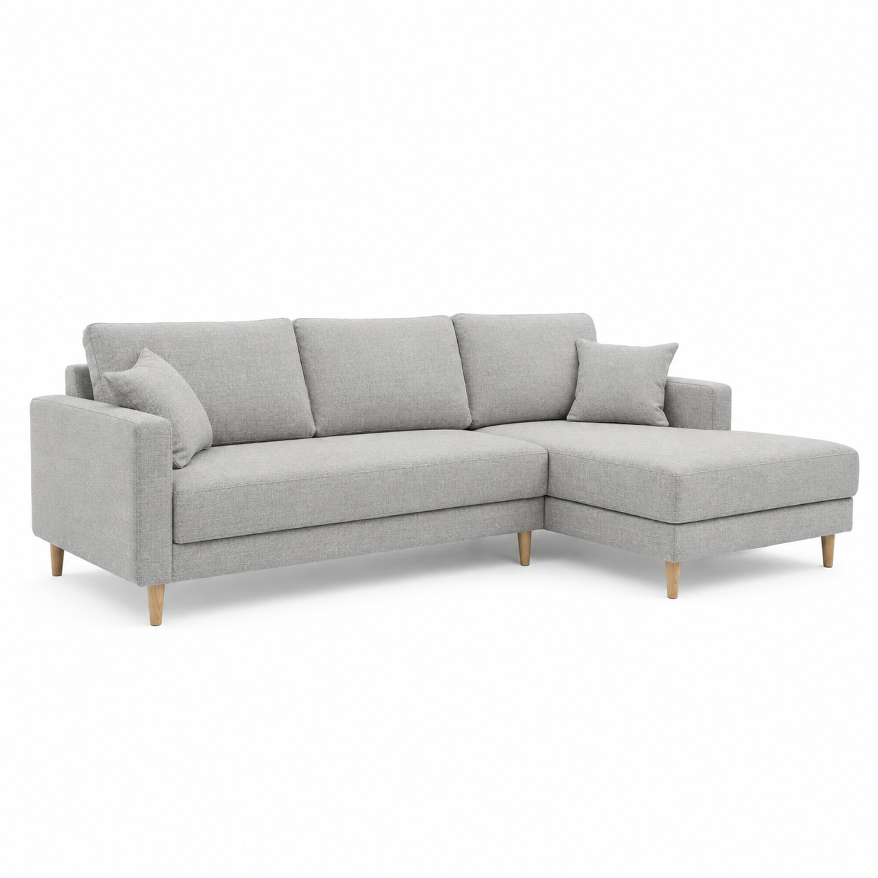 Canapé d'angle scandinave gris perle 235x155x82 cm avec angle compact et assise profonde