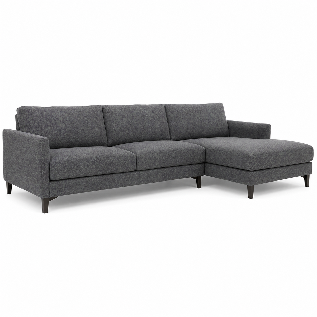 Canapé d'angle minimaliste graphite 260x170x85 cm avec accoudoirs fins et dossier bas