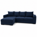 Canapé d'angle moderne bleu nuit 270x175x86 cm avec angle gauche fixe et 5 coussins