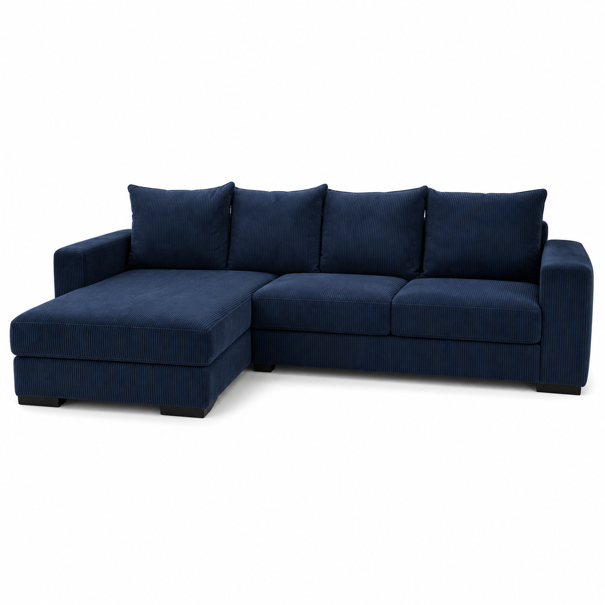 Canapé d'angle moderne bleu nuit 270x175x86 cm avec angle gauche fixe et 5 coussins