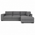 Canapé d'angle contemporain gris acier 280x180x88 cm avec angle droit fixe et assises larges