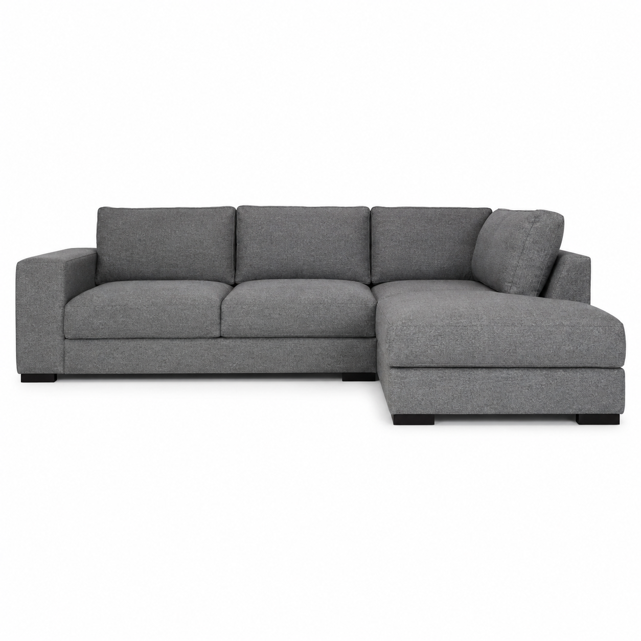 Canapé d'angle contemporain gris acier 280x180x88 cm avec angle droit fixe et assises larges