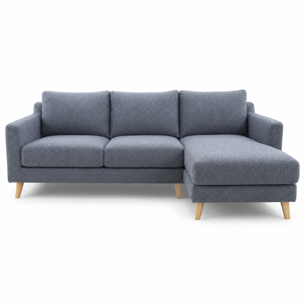 Canapé d'angle scandinave gris bleuté 240x158x82 cm avec méridienne réversible et pieds bois