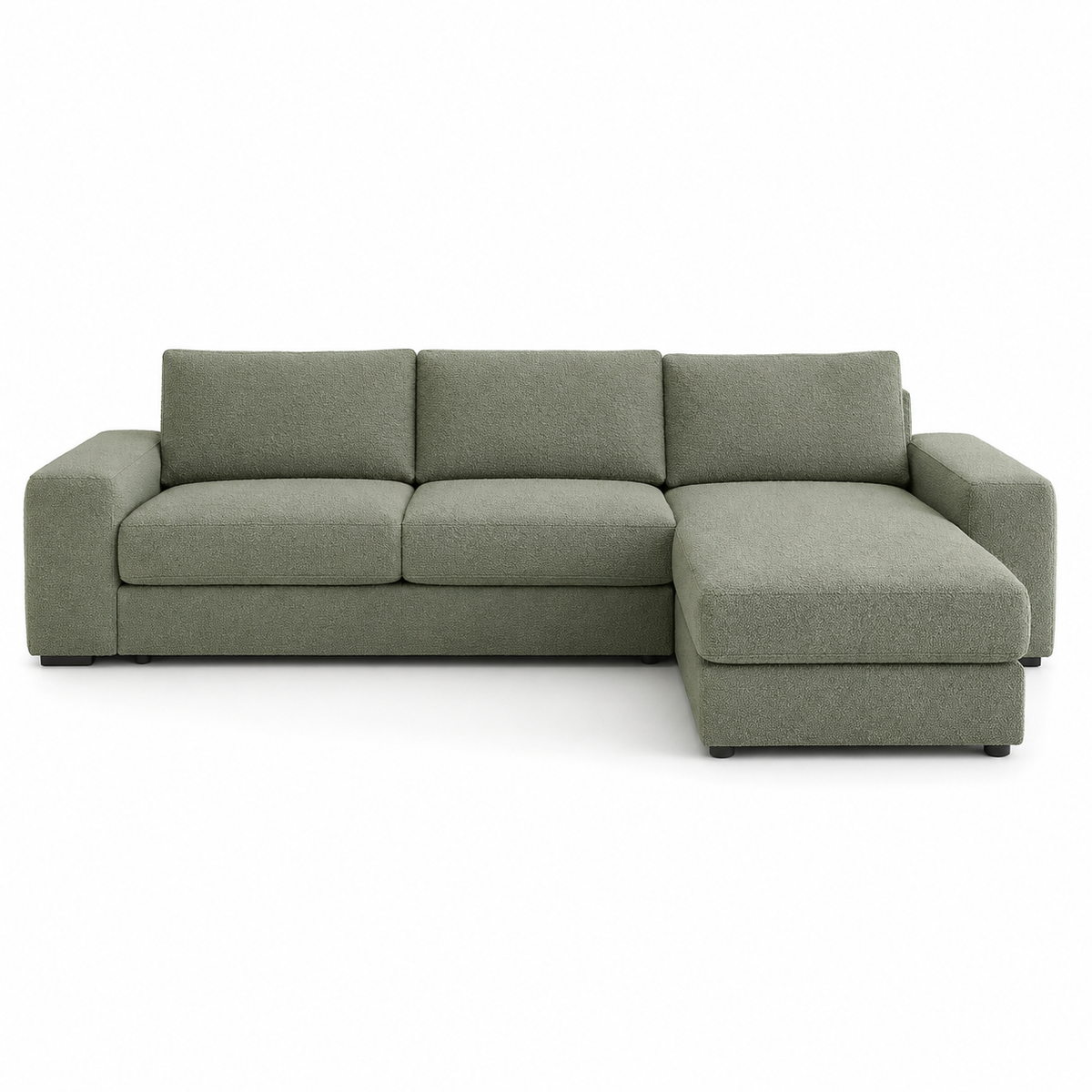 Canapé d'angle Japandi vert sauge froid 265x172x85 cm avec angle réversible et accoudoirs larges
