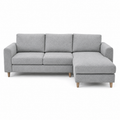Canapé d'angle contemporain gris perle 230x150x80 cm avec format compact et méridienne courte