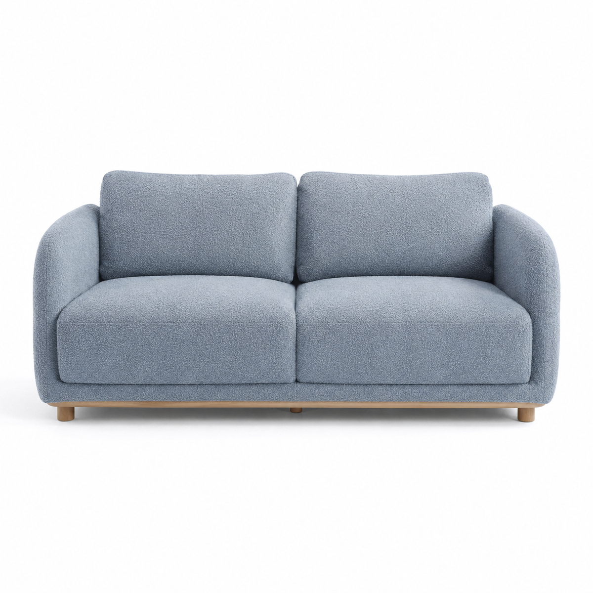 Canapé 2 places Japandi bleu brume 155x84x79 cm avec assise profonde et pieds bas