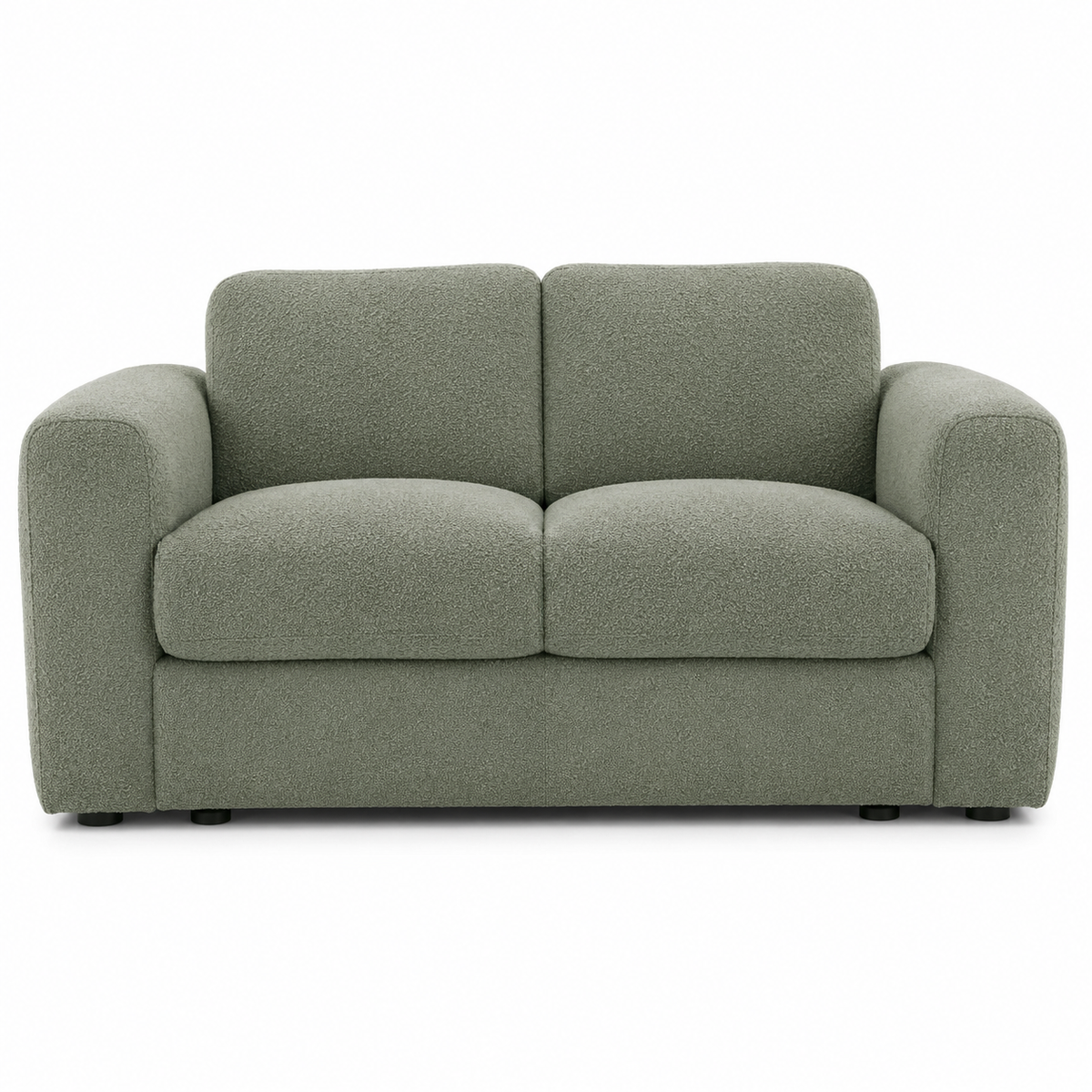 Canapé 2 places Japandi vert sauge froid 158x84x80 cm avec accoudoirs larges et assise souple