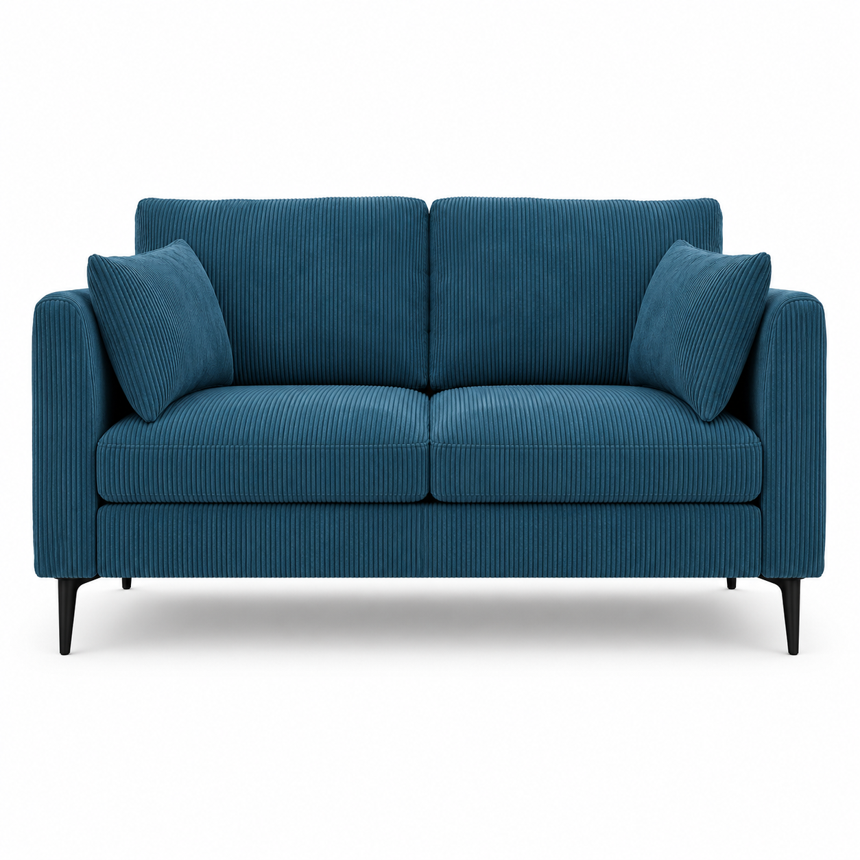 Canapé 2 places moderne bleu pétrole 162x86x81 cm avec coussins amovibles et pieds noirs