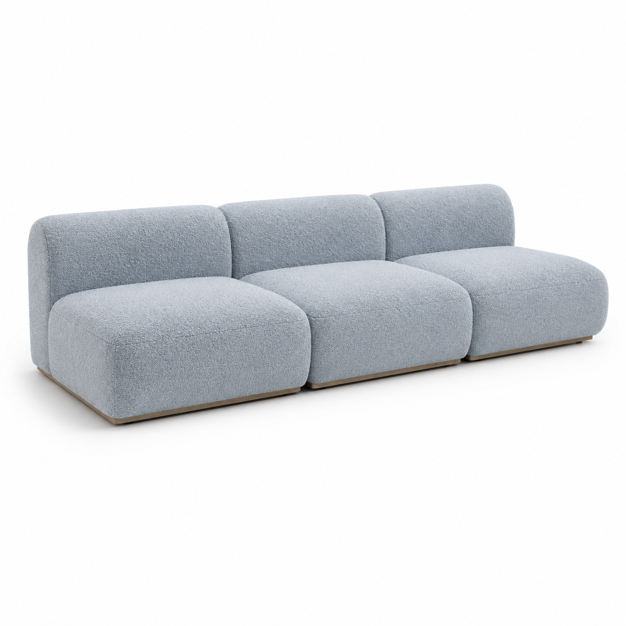 Canapé modulaire Japandi bleu brume 260x96x79 cm avec 3 modules bas et assises profondes