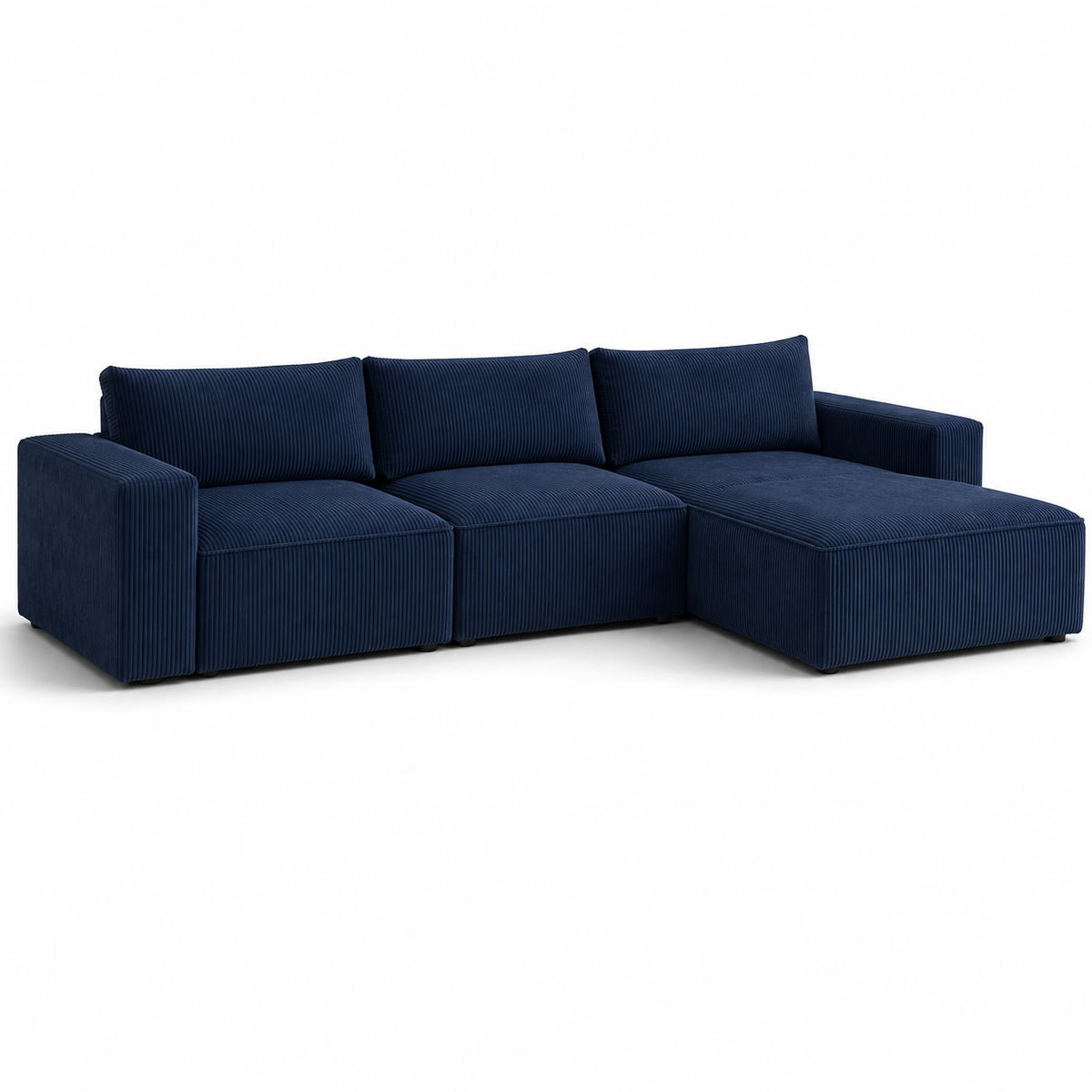 Canapé modulaire moderne bleu nuit 290x102x84 cm avec 4 modules et angle ouvert