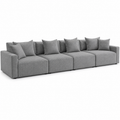 Canapé modulaire contemporain gris acier 300x105x85 cm avec 4 modules larges et 6 coussins