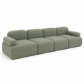 Canapé modulaire Japandi vert sauge froid 275x98x80 cm avec 4 modules bas et accoudoirs amovibles