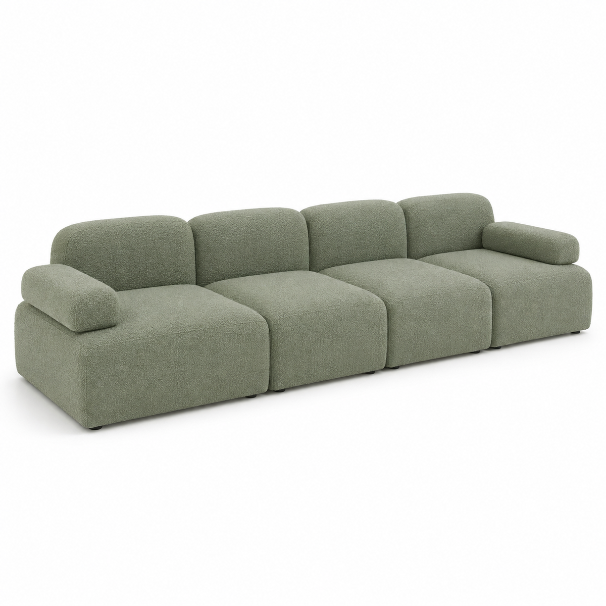 Canapé modulaire Japandi vert sauge froid 275x98x80 cm avec 4 modules bas et accoudoirs amovibles