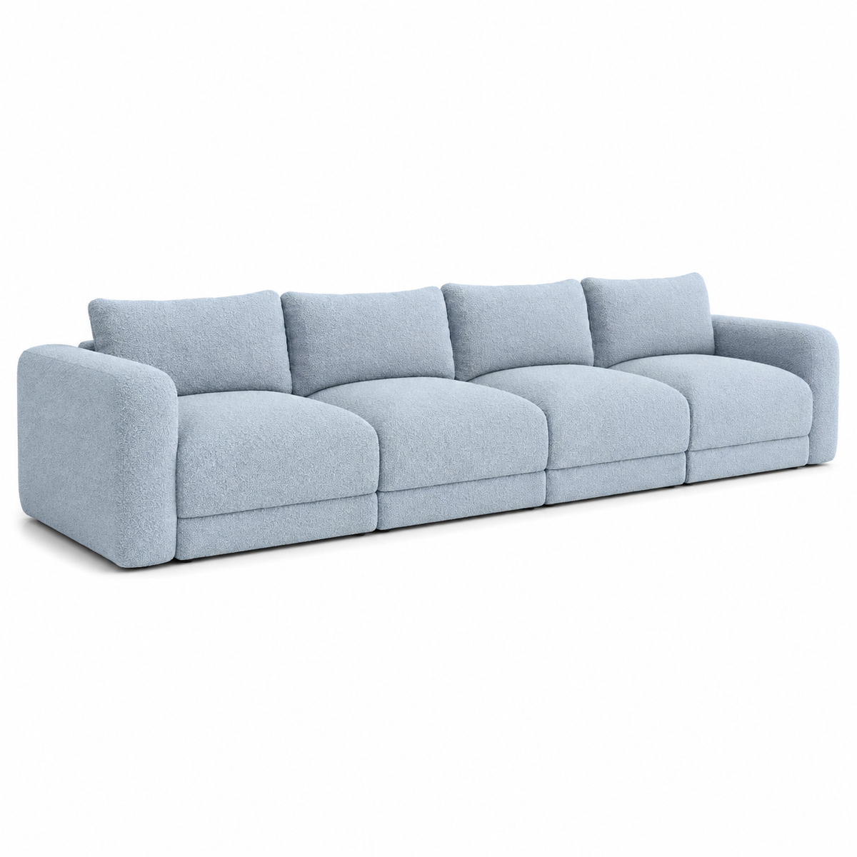Canapé modulaire scandinave bleu glacier 285x100x82 cm avec 4 modules et assise moelleuse