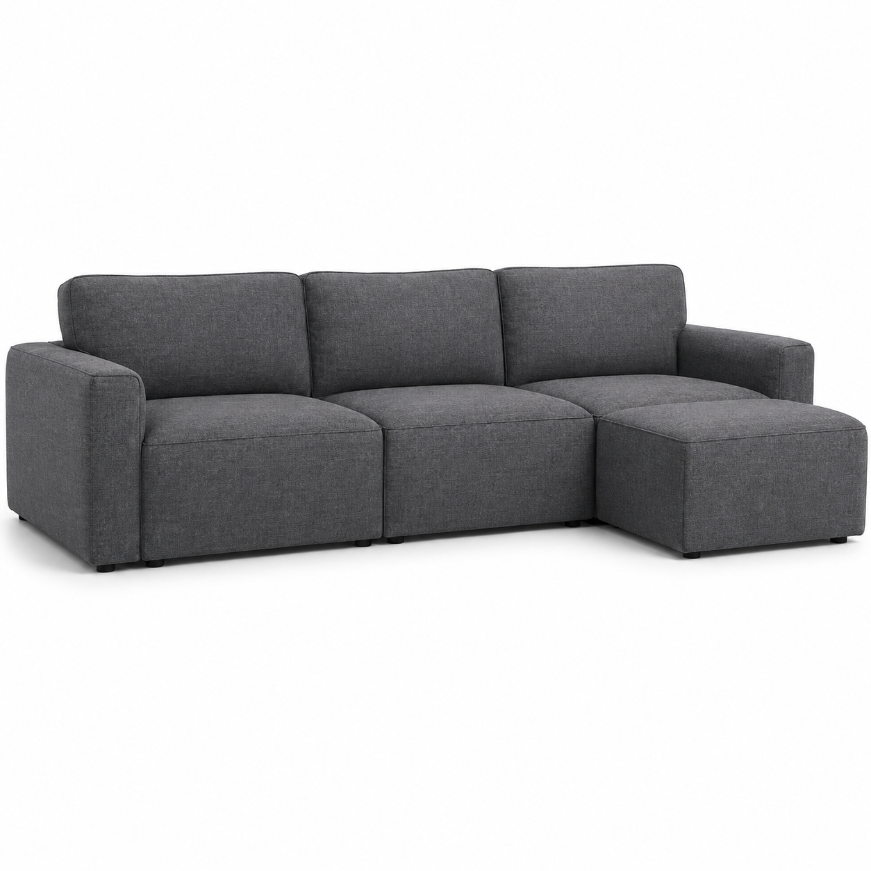 Canapé modulaire contemporain gris anthracite 265x96x81 cm avec 3 modules et pouf d'appoint intégré