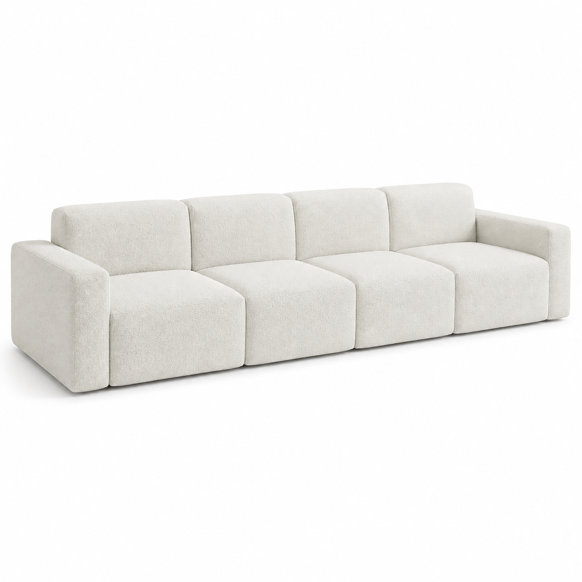 Canapé modulaire minimaliste blanc froid 295x102x83 cm avec 4 modules larges et accoudoirs droits